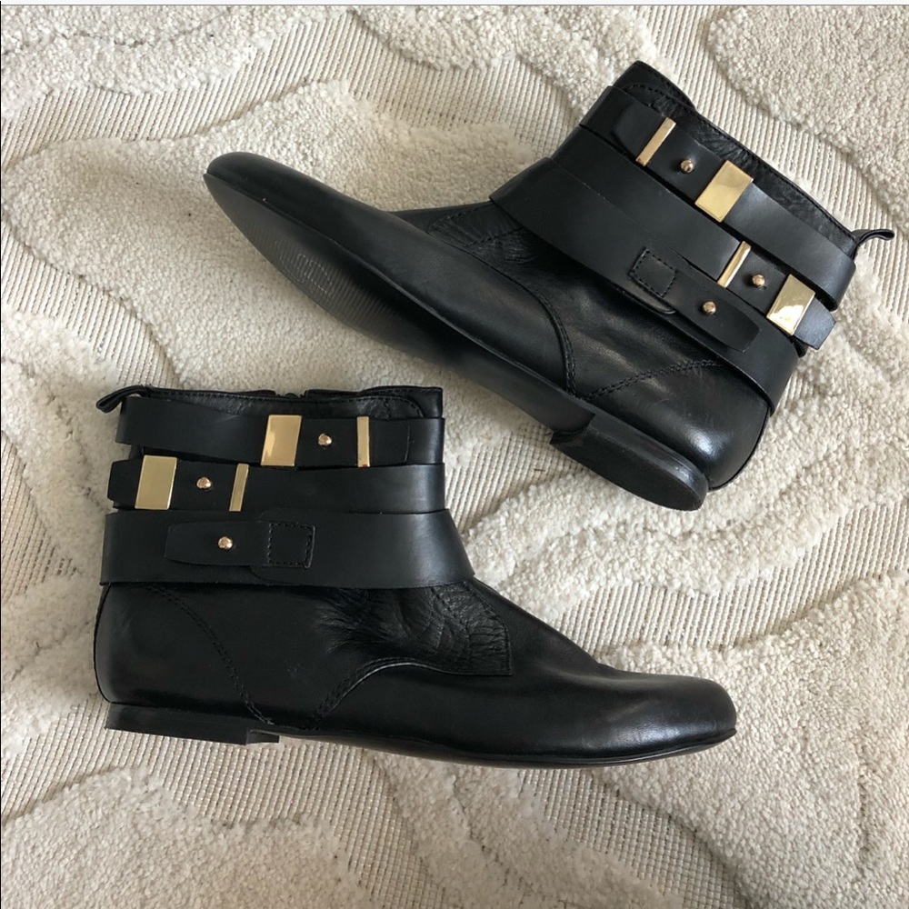 Nine West Black Leather Ankle Booties with Gold Hardware